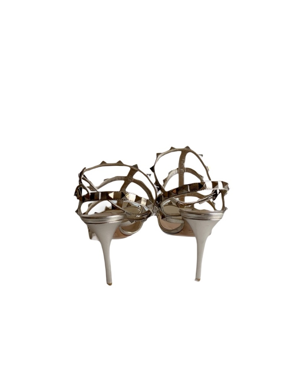 Valentino Gold Rockstud 105 Sandals Size 37 Rose Metallic Strappy Stiletto Heels - Picture 7 of 17